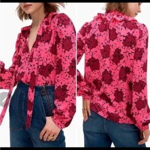 Kate Spade Pink and Maroon Floral Tie Blouse
